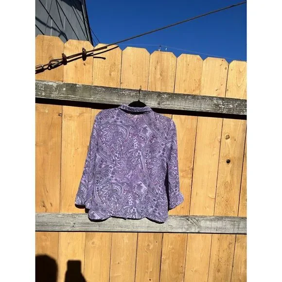 Apostrophe Womens Top Size XL Paisley 3/4 Sleeve Shirt Purple Button Up Spring - Picture 7 of 9